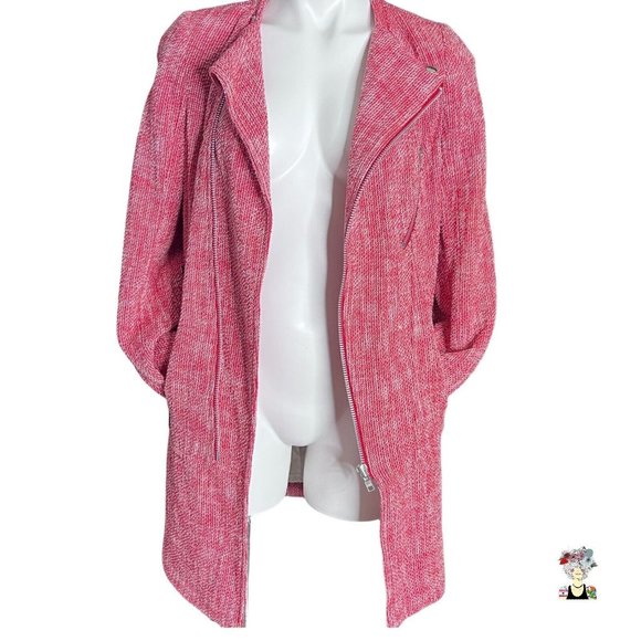 Vintage Belaire Red White Tweed Zip Up Sweater Coat  Metal Zippers Pockets S - Picture 3 of 12